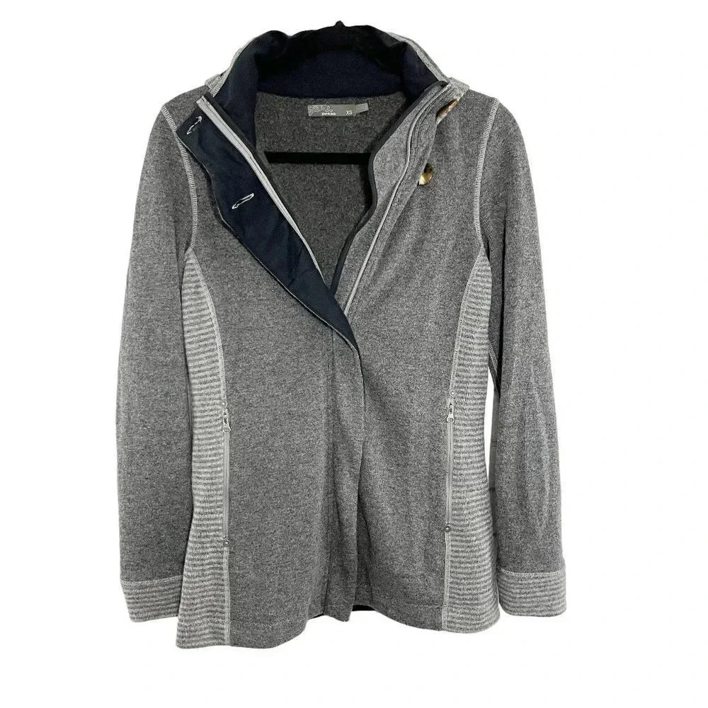 Prana Gray Wool Blend Zip Front Hooded Mid-weight Winter Jacket Women's Size XS